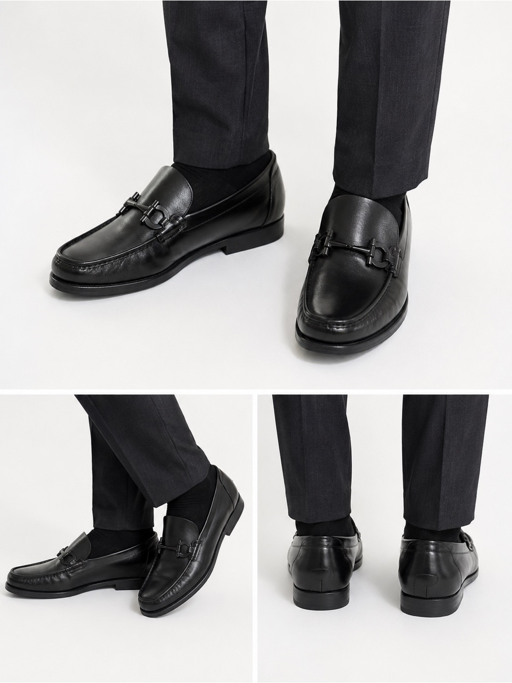 Salvatore Ferragamo Black Leather Bit-Detail Slip-On Loafers